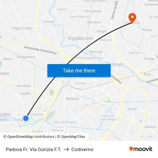 Padua Station Via Gorizia to Codiverno map