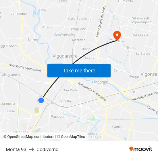 Montà 93 to Codiverno map