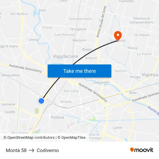 Montà 58 to Codiverno map