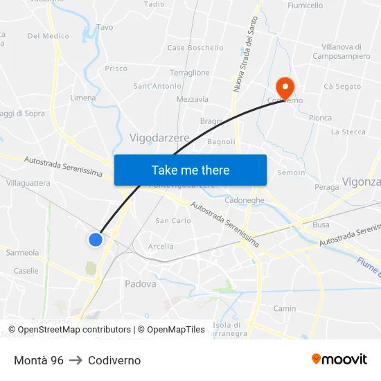 Montà 96 to Codiverno map