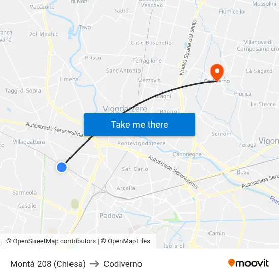 Montà 208 (Church) to Codiverno map