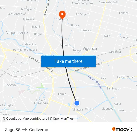 Zago 35 to Codiverno map