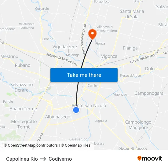 Rio Terminal to Codiverno map