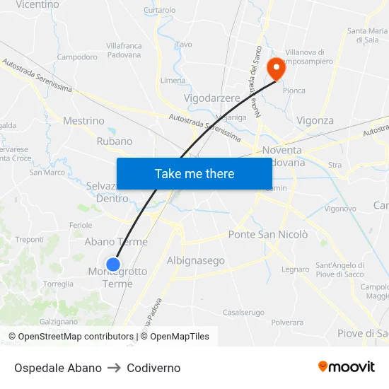 Abano Hospital to Codiverno map