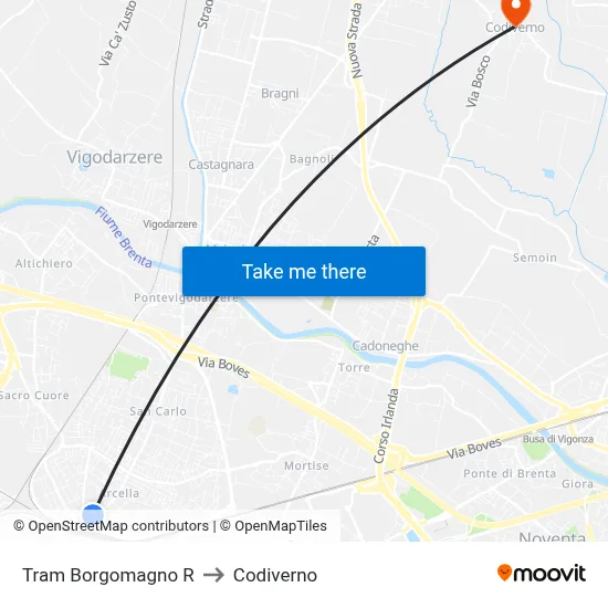 Tram Borgomagno R to Codiverno map