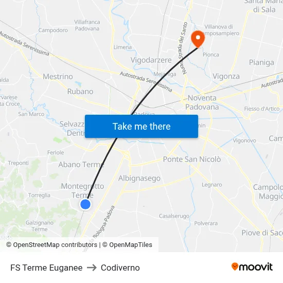 FS Terme Euganee to Codiverno map