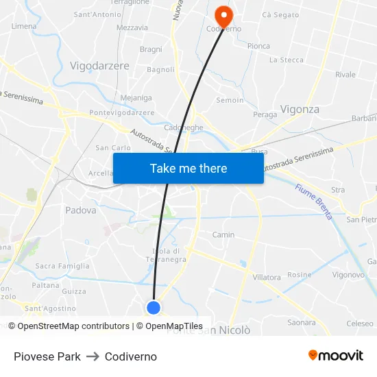 Piovese Park to Codiverno map