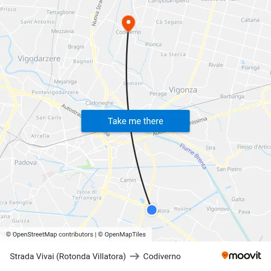 Vivai Road (Villatora Roundabout) to Codiverno map