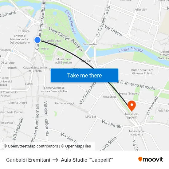 Garibaldi Eremitani to Aula Studio "Jappelli" map