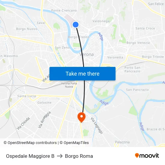 Main Hospital B to Borgo Roma map