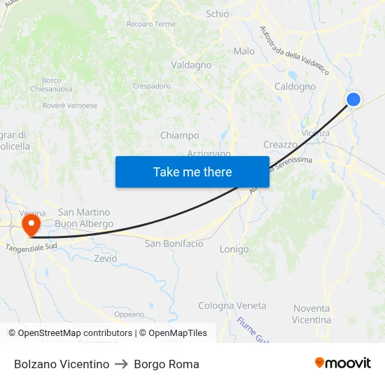 Bolzano Vicentino to Borgo Roma map