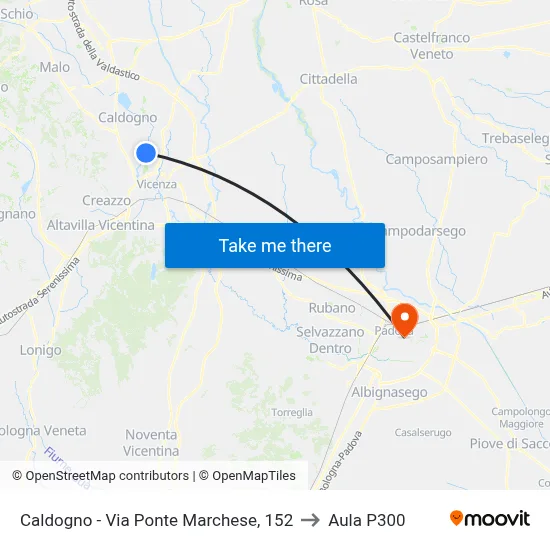 Caldogno - Ponte Marchese Street, 152 to P300 Hall map