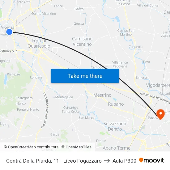 Contra Della Piarda, 11 - Fogazzaro High School to P300 Hall map