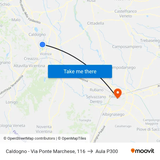 Caldogno - Ponte Marchese Street, 116 to P300 Hall map