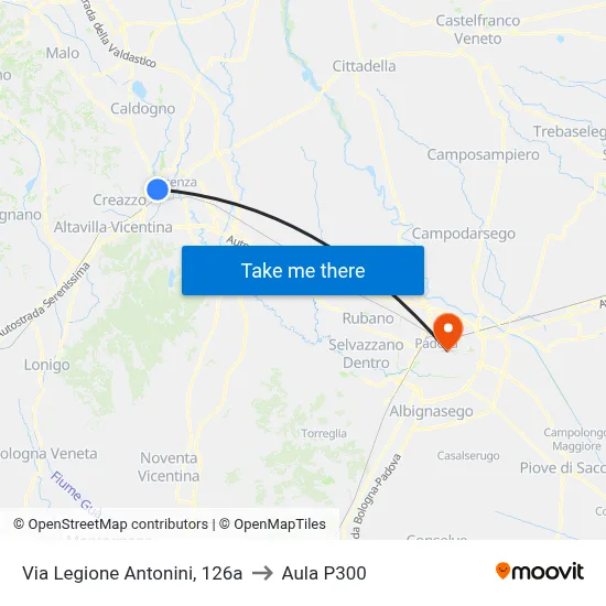 Via Legione Antonini, 126a to P300 Hall map