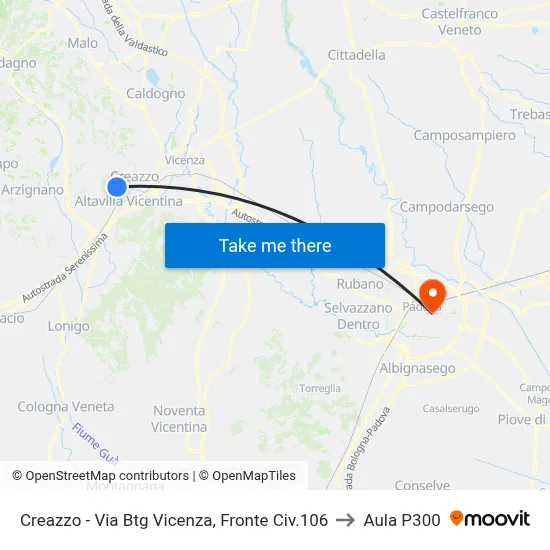 Creazzo - Via Battalion Vicenza, Opposite 106 to P300 Hall map