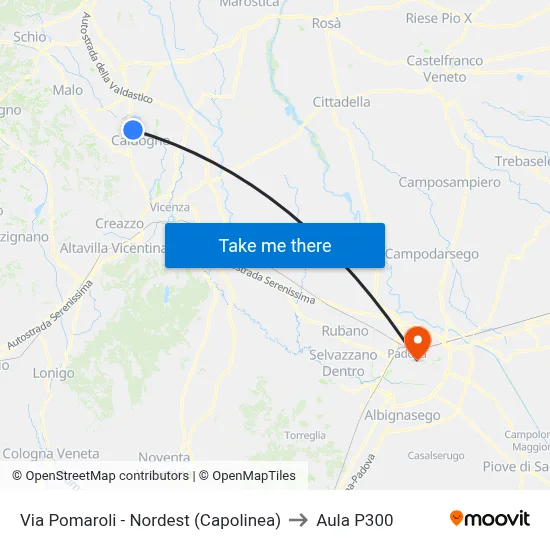 Via Pomaroli - Northeast (Terminal) to P300 Hall map
