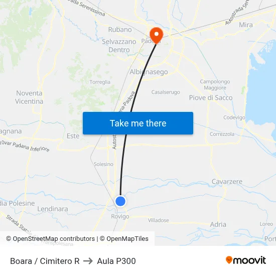 Boara Cemetery to P300 Hall map
