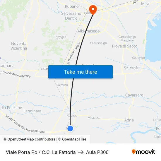 Viale Porta Po / Shopping Center La Fattoria to P300 Hall map