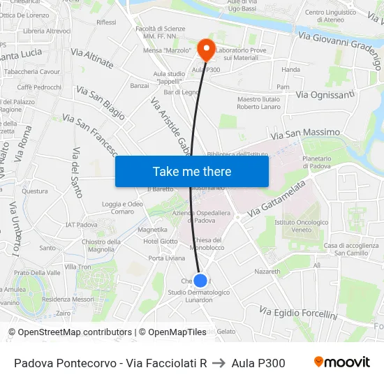Padua Pontecorvo - Facciolati Street R to P300 Hall map