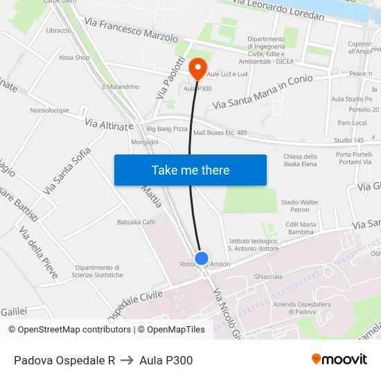 Padova Hospital R to P300 Hall map