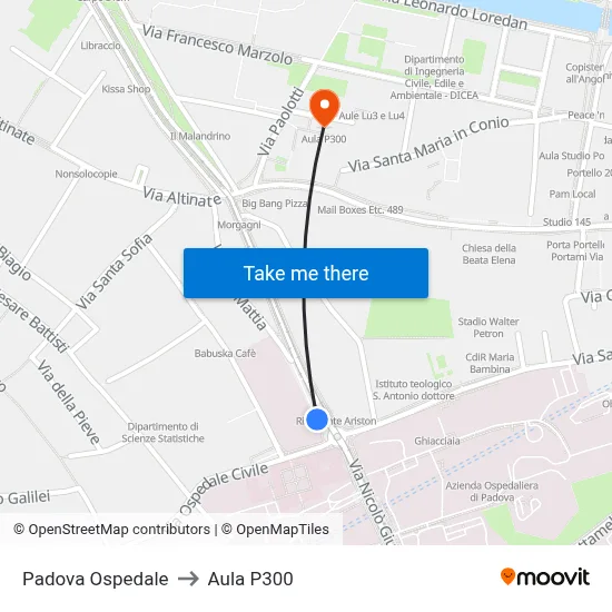 Padua Hospital to P300 Hall map