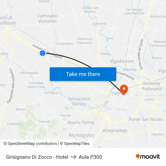 Grisignano Di Zocco - Hotel to P300 Hall map