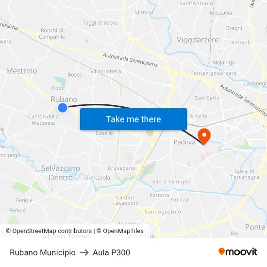 Rubano Town Hall to P300 Hall map