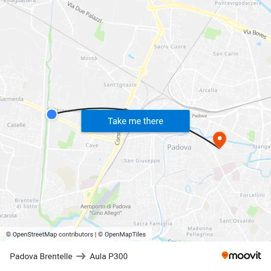 Padova Brentelle to P300 Hall map