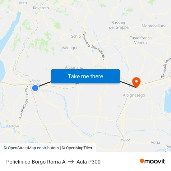 Borgo Roma Hospital A to P300 Hall map