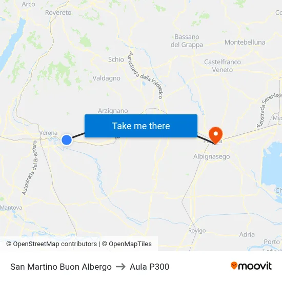 San Martino Buon Albergo to P300 Hall map