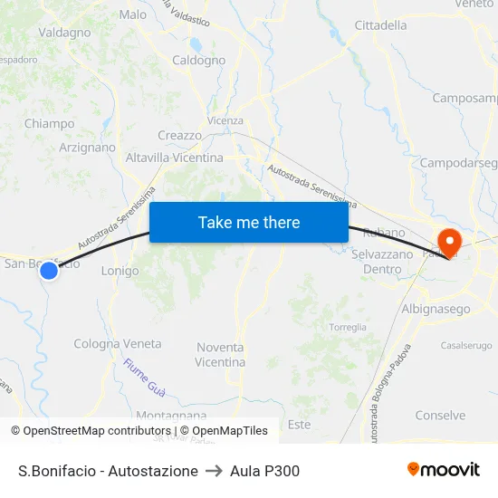 San Bonifacio - Bus Station to P300 Hall map