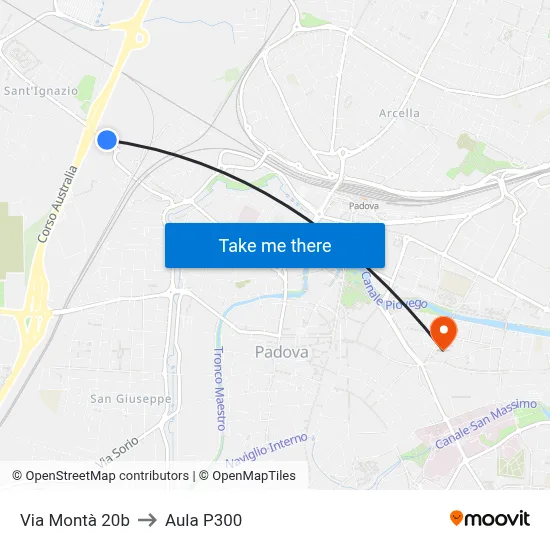 Montà Street 20b to P300 Hall map