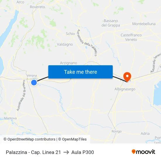Palazzina - Line 21 Terminal to P300 Hall map