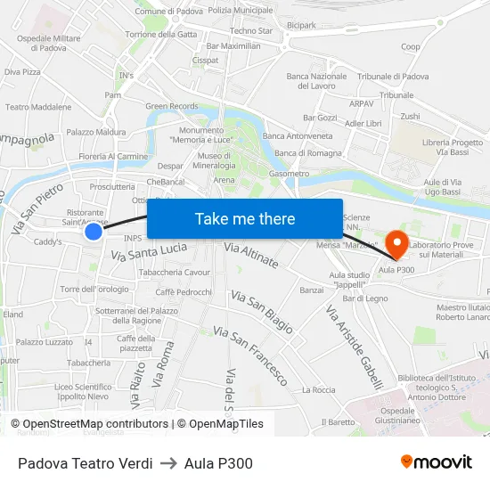 Padova Teatro Verdi to P300 Hall map