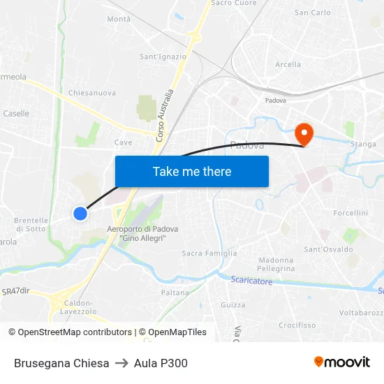 Brusegana Church to P300 Hall map