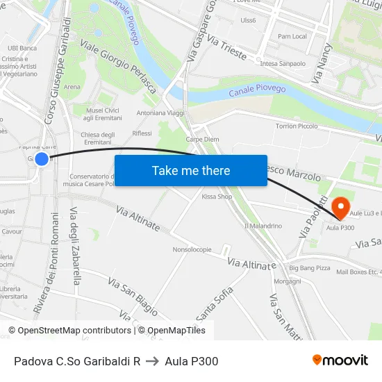 Padua Garibaldi Course R to P300 Hall map