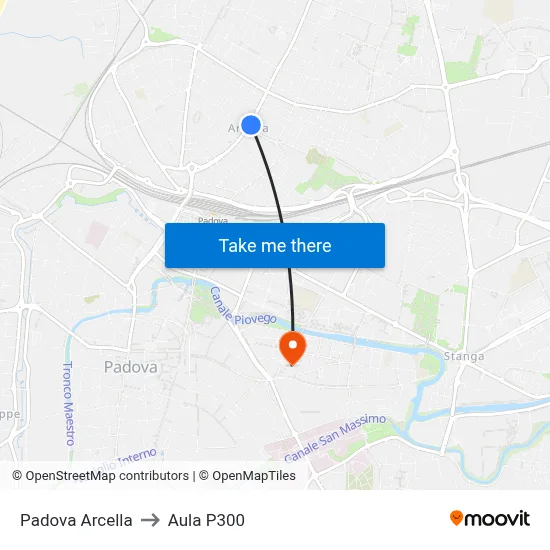 Padova Arcella to P300 Hall map