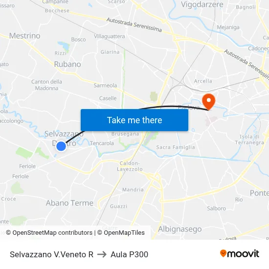 Selvazzano Veneto to P300 Hall map
