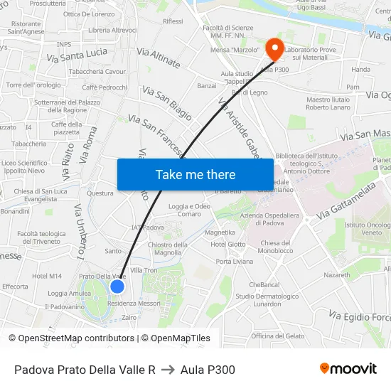 Padua Prato Della Valle R to P300 Hall map