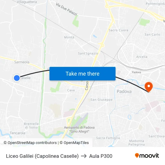 Galilei High School (Caselle Terminal) to P300 Hall map