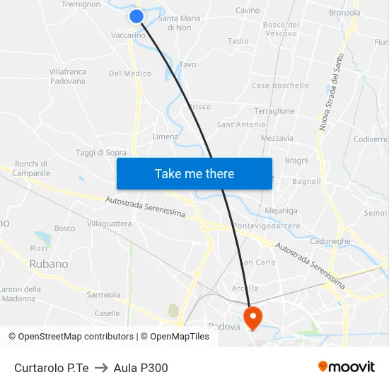 Curtarolo Bridge to P300 Hall map
