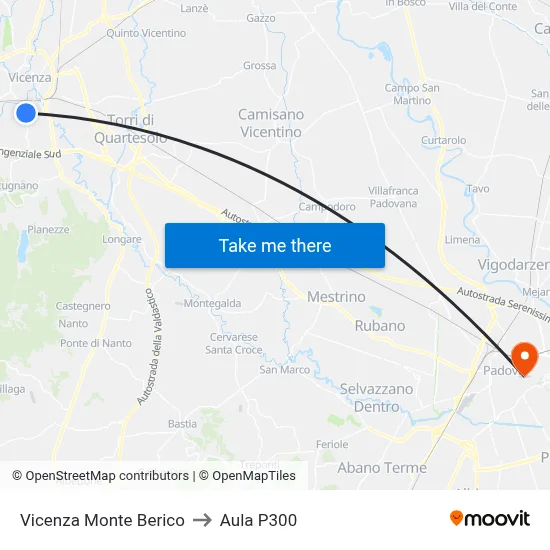 Vicenza Monte Berico to P300 Hall map
