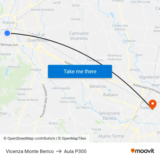 Vicenza Monte Berico to P300 Hall map