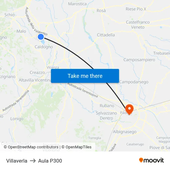 Villaverla to P300 Hall map