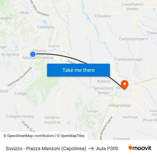 Sovizzo - Manzoni Square (Terminal) to P300 Hall map