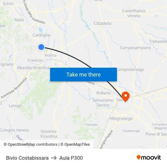 Costabissara Junction to P300 Hall map