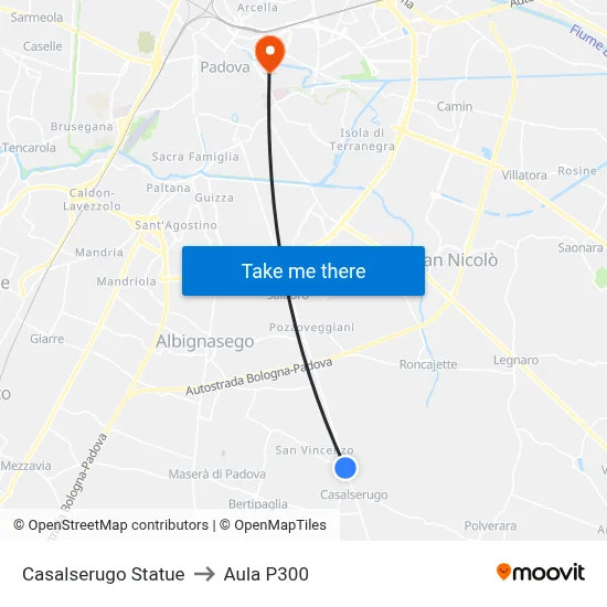 Casalserugo Statue to P300 Hall map