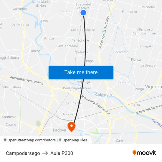 Campodarsego to P300 Hall map