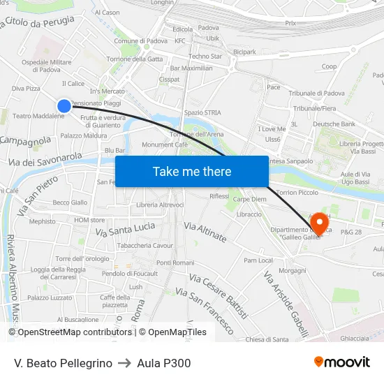 Beato Pellegrino Street to P300 Hall map